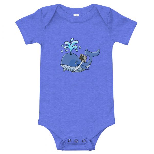 whale onsie with vent on back in blue