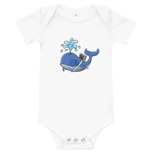 whale onsie with vent on back in white