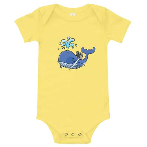 whale onsie with vent on back in yelllow